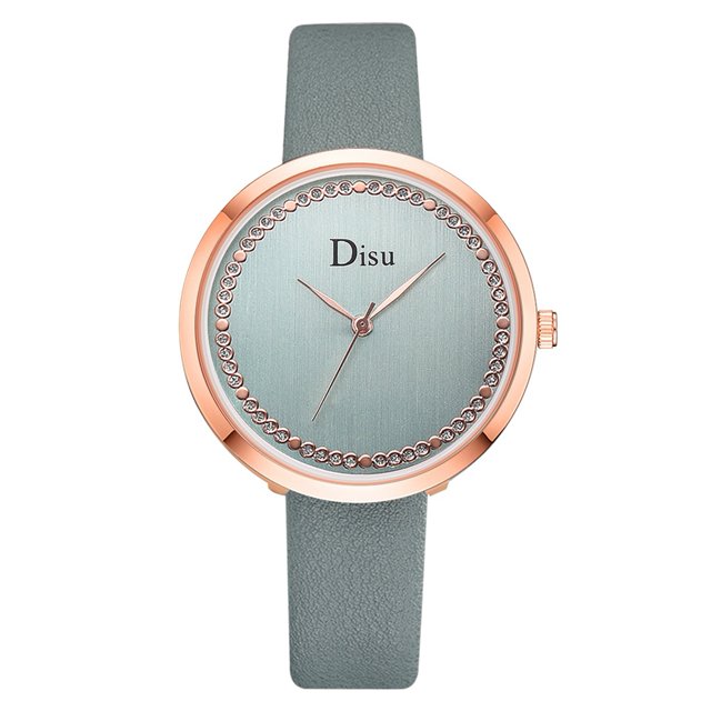 Reloj de pulsera de cuarzo con correa de cuero artificial para mujer simple y moderno (azul cielo)