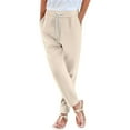 thumbnail image 3 of Pxiakgy Womens Sweatpants Loose Fit Elastic Waisted Drawstring Lounge Pants Baggy Straight Leg Athletic Joggers with Pockets Women's Lightweight Sports Sweatpants for Autumn and Winter Beige L, 3 of 8