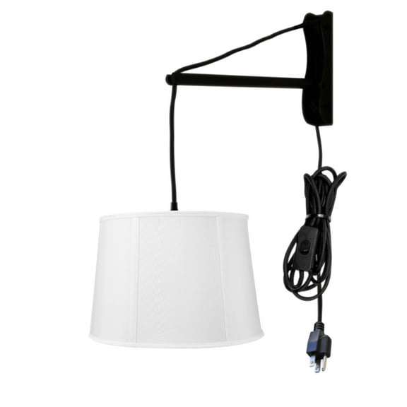 MAST Plug-In Wall Mount Pendant, 1 Light Black Cord/Arm, Drum White Shade 10x12x08