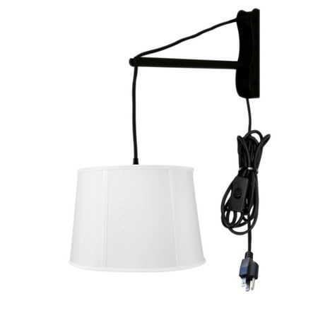 

MAST Plug-In Wall Mount Pendant 1 Light Black Cord/Arm Drum White Shade 10x12x08