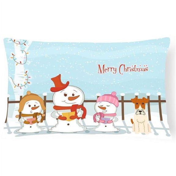 Merry Christmas Carolers Wire Fox Terrier Canvas Fabric Decorative Pillow