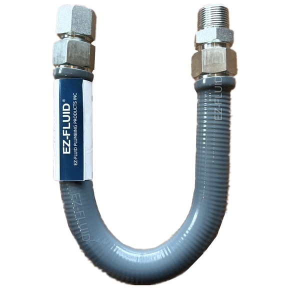 EZ-Fluid (1) 24" (1"OD) 3/4"MIP x 3/4"FIP High Flow Full Port Appliance Gas Connector, Grey/Gray PVC Coated Gas Flexible Line,Stainless Steel,High Btu, Gas Connector Hose Supply, Indoor,Outdoor