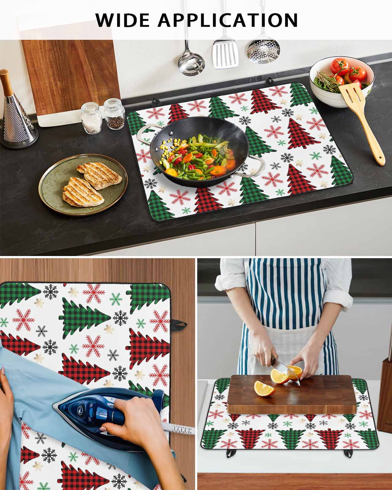 Large Induction Cooktop Protector Mat Christmas Stove Top Covers for Electric Stove, Winter Red Green Xmas Buffalo Plaid Tree Snowflake Decorative Stove Burner Cover Mats, Glass Top Stove Cover