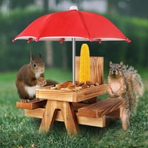 Gnodary Squirrel Feeder with Umbrella, Squirrel Feeders for Outside, Squirrel Picnic Table Feeder - Chipmunk Feeder Hold Corn, Corn Cob, Peanuts (Bright-Red)