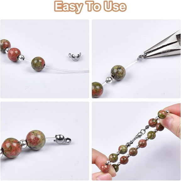 1box 400 pcs 304 Stainless Steel Bead Tips Open Clamshell Fold-Over Bead Tips Knot Covers End Caps Knots Crimp Findings for Jewelry Making Bracelets Necklaces - Golden & Stainless Steel color