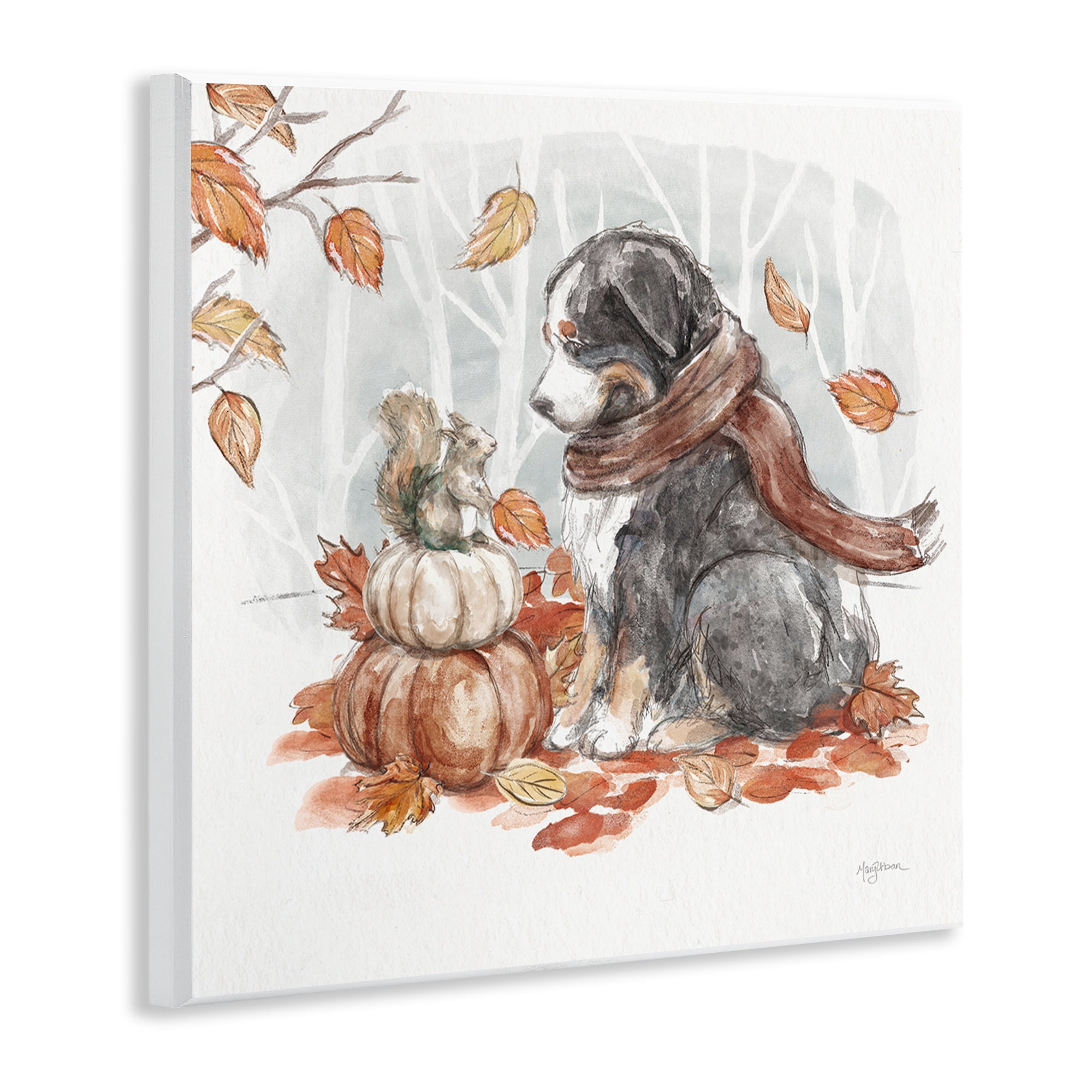 Stupell Industries Dog & Fall Pumpkins Holiday Painting Unframed Art Prints Wall Art, 12 x 12