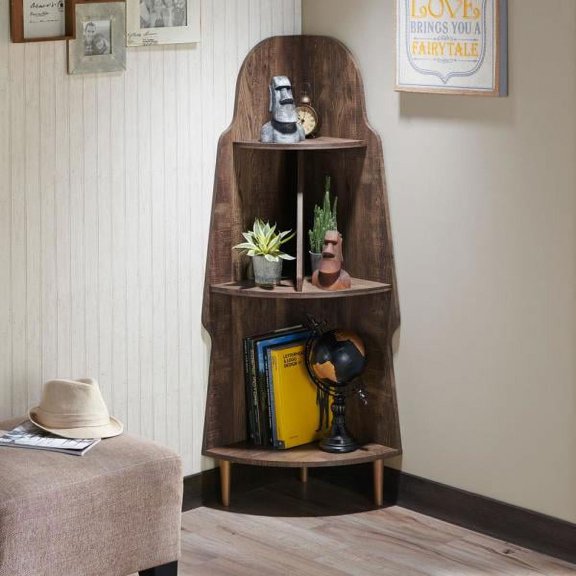 Furniture of America Ona Rustic 3-Shelf Corner Bookshelf