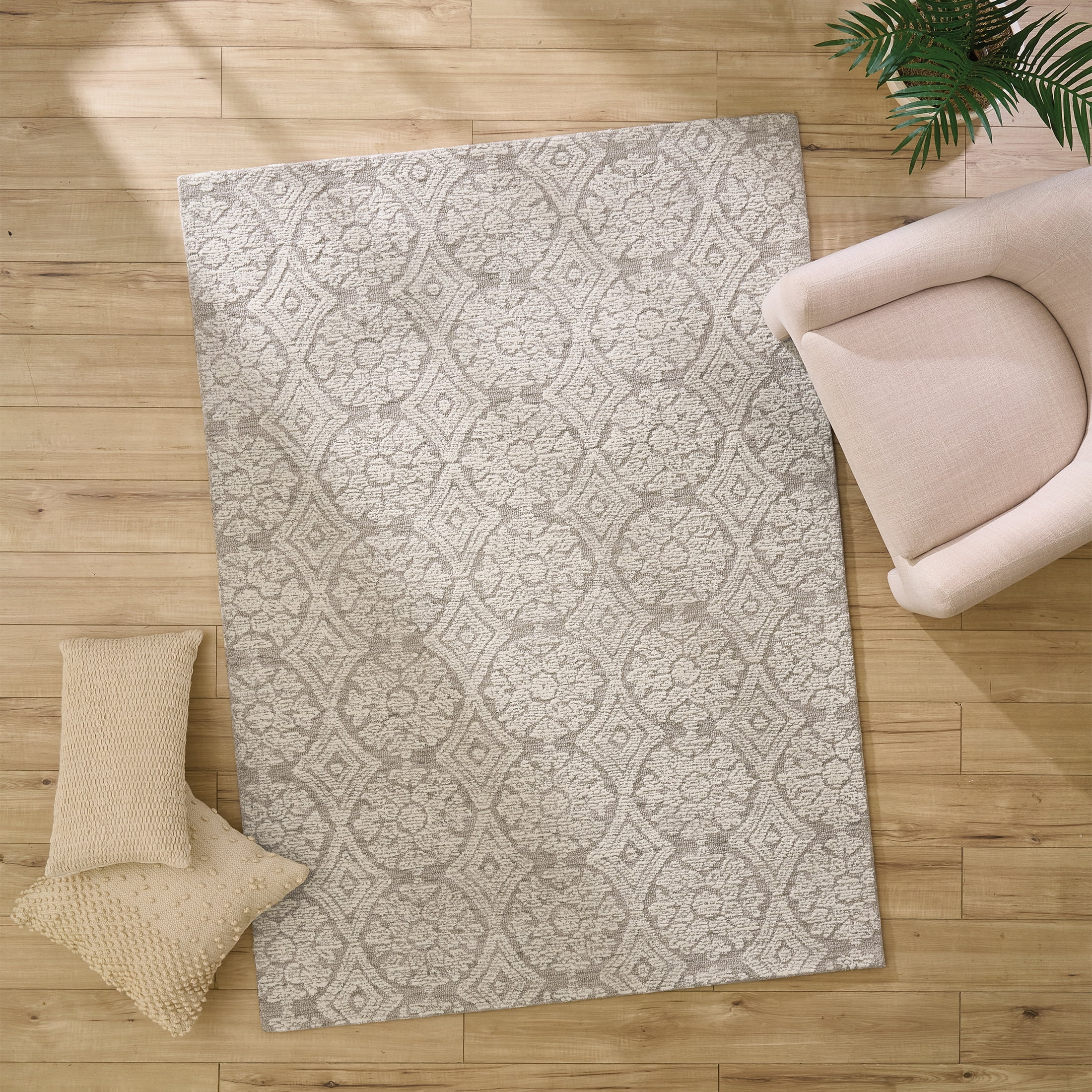Better Homes & Gardens Suzani Taupe Medallion Wool Indoor Area Rug, 24" x 36"