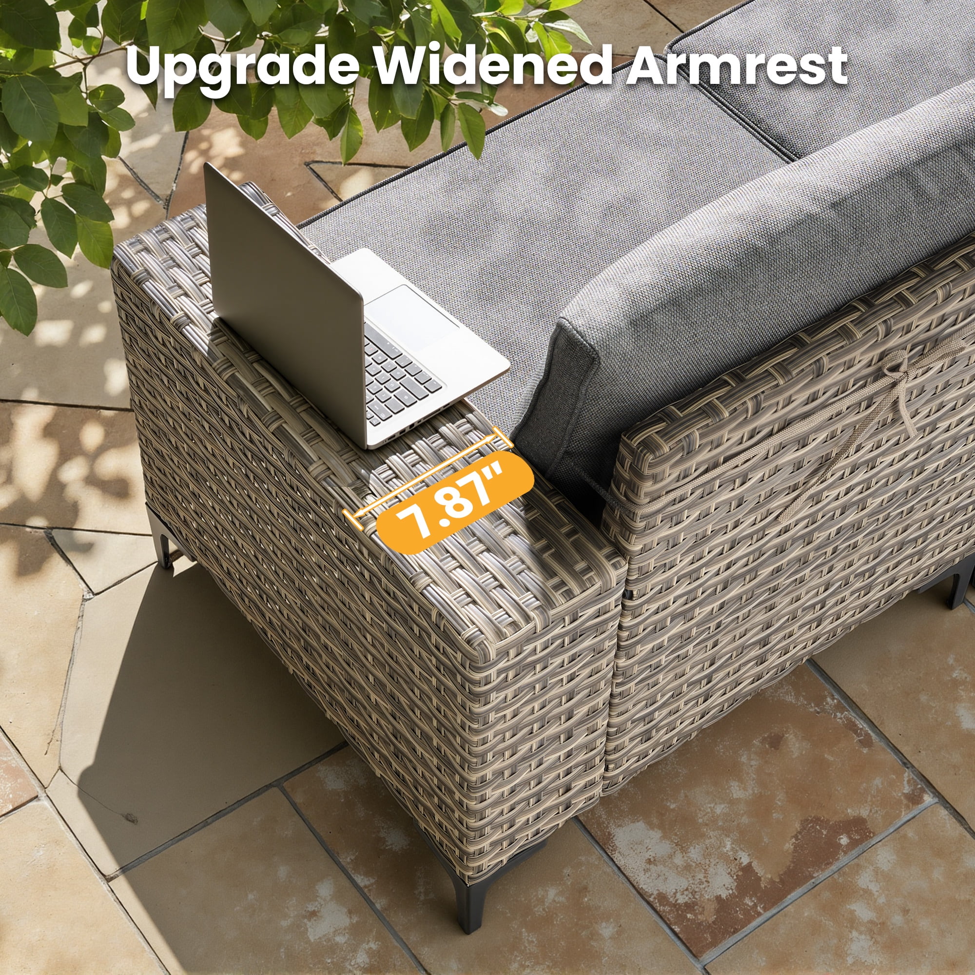 Vcatnet 8 Pieces Patio Furniture Sets with Fire Pit Wicker Outdoor Conversation Sectional Sofa with Swivel Rocking Chairs and Side Table, Dark Gray