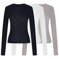thumbnail image 4 of Annhoo 3PCS Fall T Shirt for Women Casual Long Sleeve Round Neck Tight Crop Blouses Basic Solid Color Slim Tops, 4 of 4