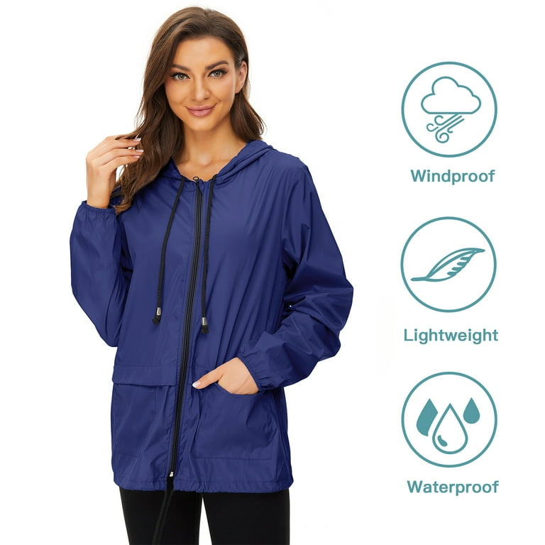 American Trends Lightweight Waterproof with Hood Packable Rain Jackets Women s Size 3XL
