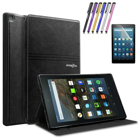 - Mignova Folio Case for Amazon Fire HD 8 Tablet (2017 Release 7th Gen) - Smart Cover Slim Folding Stand Case with Auto Wake / Sleep + Screen Protector Film and Stylus Pen (Black)