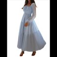 thumbnail image 3 of Vestido Bohemio Informal para Mujer, Estilo Resort, con Escote en U, Mangas Abullonadas y Corte A Azul L, 3 of 9