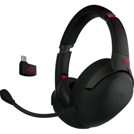 ASUS ROG Strix Go 2.4 Electro Punk Wireless Gaming Headphones with USB-C 2.4 GHz Adapter | Ai Powered Noise-Cancelling Microphone | Over-Ear Headphones for PC, Mac, Nintendo Switch, and PS4