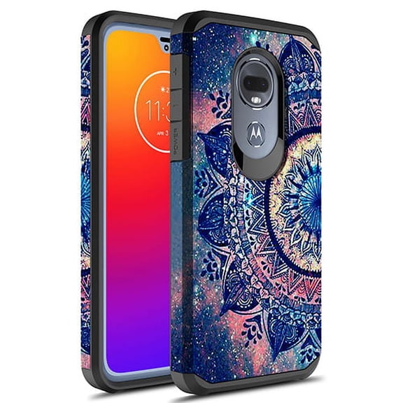 Moto G7 Play Case, KAESAR Slim Hybrid Dual Layer Shockproof Hard Cover Graphic Fashion Cute Colorful Silicone Skin Cover Armor Case for Motorola Moto G Play 7th Generation (Mandala)