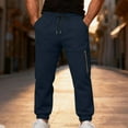 thumbnail image 2 of Men's Joggers Sweatpants Casual Elastic Waist Drawstring Tapered Sports Mountaineering Hiking Solid Pants with Pockets (M, Navy), 2 of 9