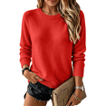 thumbnail image 2 of Womens Crew Neck Knit Sweater Long Sleeve Solid Color Casual Pullover Top, 2 of 8