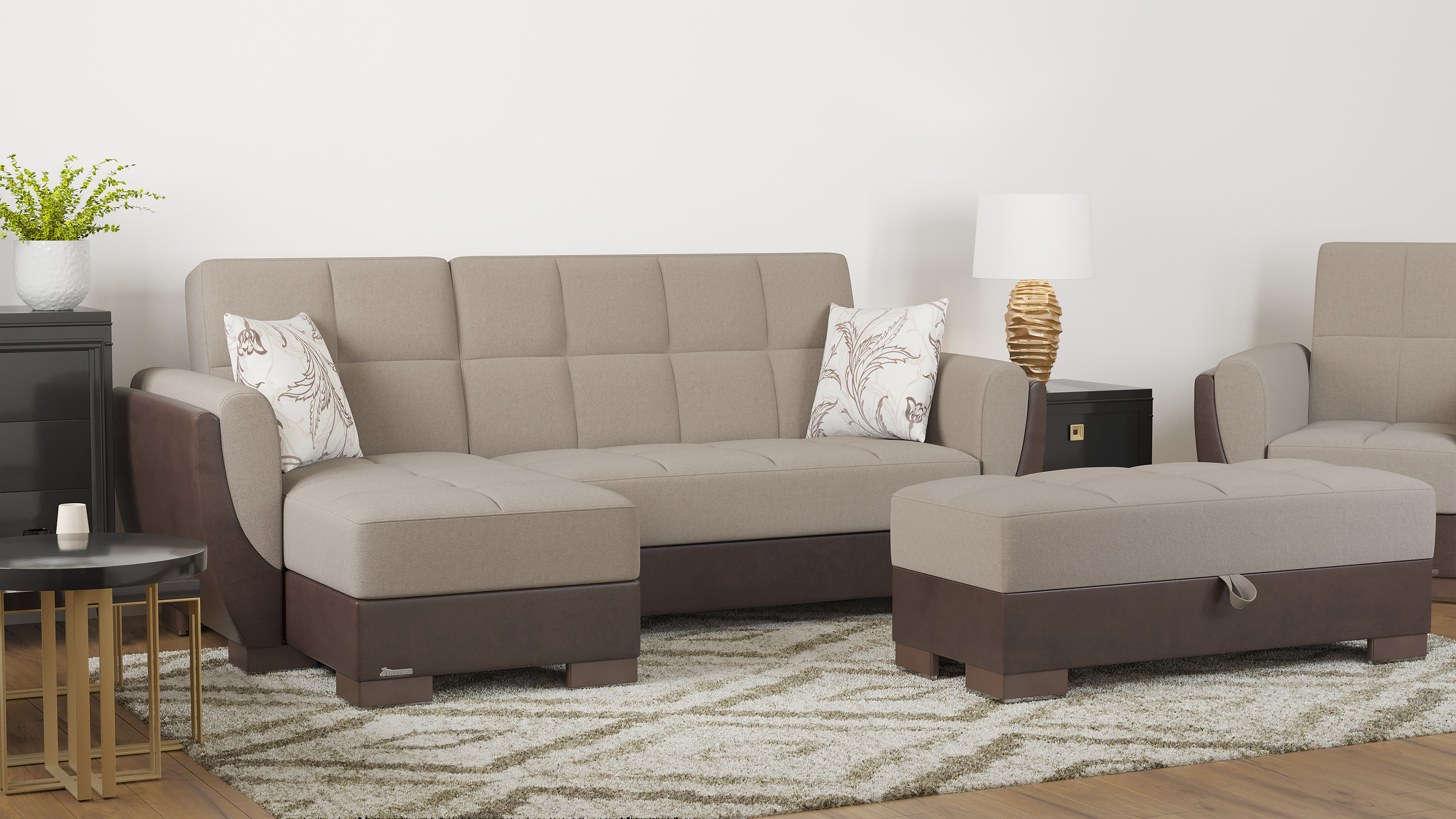 Ottomanson Origins Air Rectangular Upholstered Lift Top Ottoman, Beige/Brown