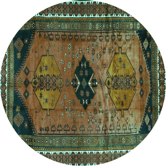 Ahgly Company Indoor Round Persian Turquoise Blue Traditional Area Rugs, 8' Round