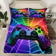 thumbnail image 2 of Manfei 3D Gamepad Twin Sheet Sets for Teens, Neon Purple Spider Web Twin Fitted Sheet, Modern Video Game Flat Sheet, Super Cozy Room Decor, 3-Piece, 2 of 7