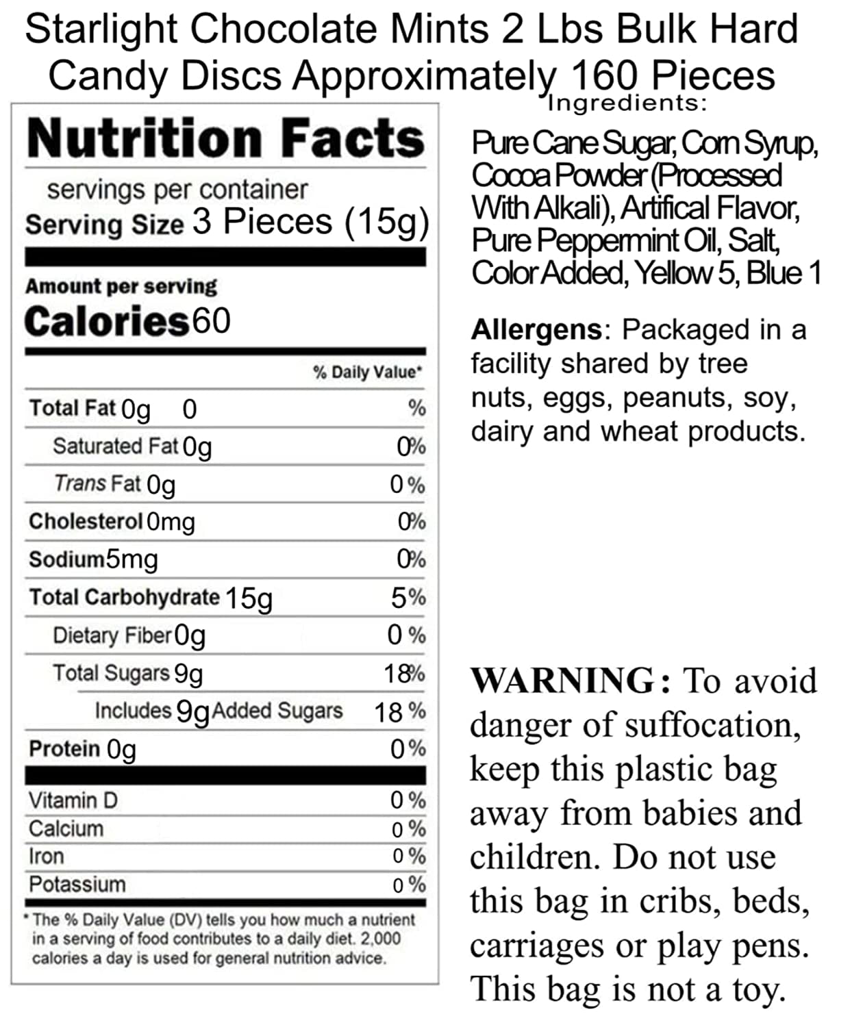 Starlight Chocolate Mints 2 Lbs Bulk Hard Candy Discs Approximately 160 Pieces