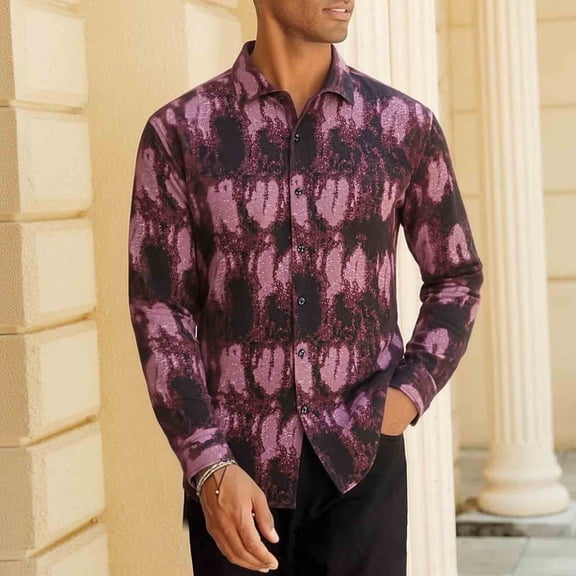 Men's Hawaiian Long Sleeve Button Down Shirt Casual Untucked Shirts Summer Beach Wedding Textured Shirts Red L