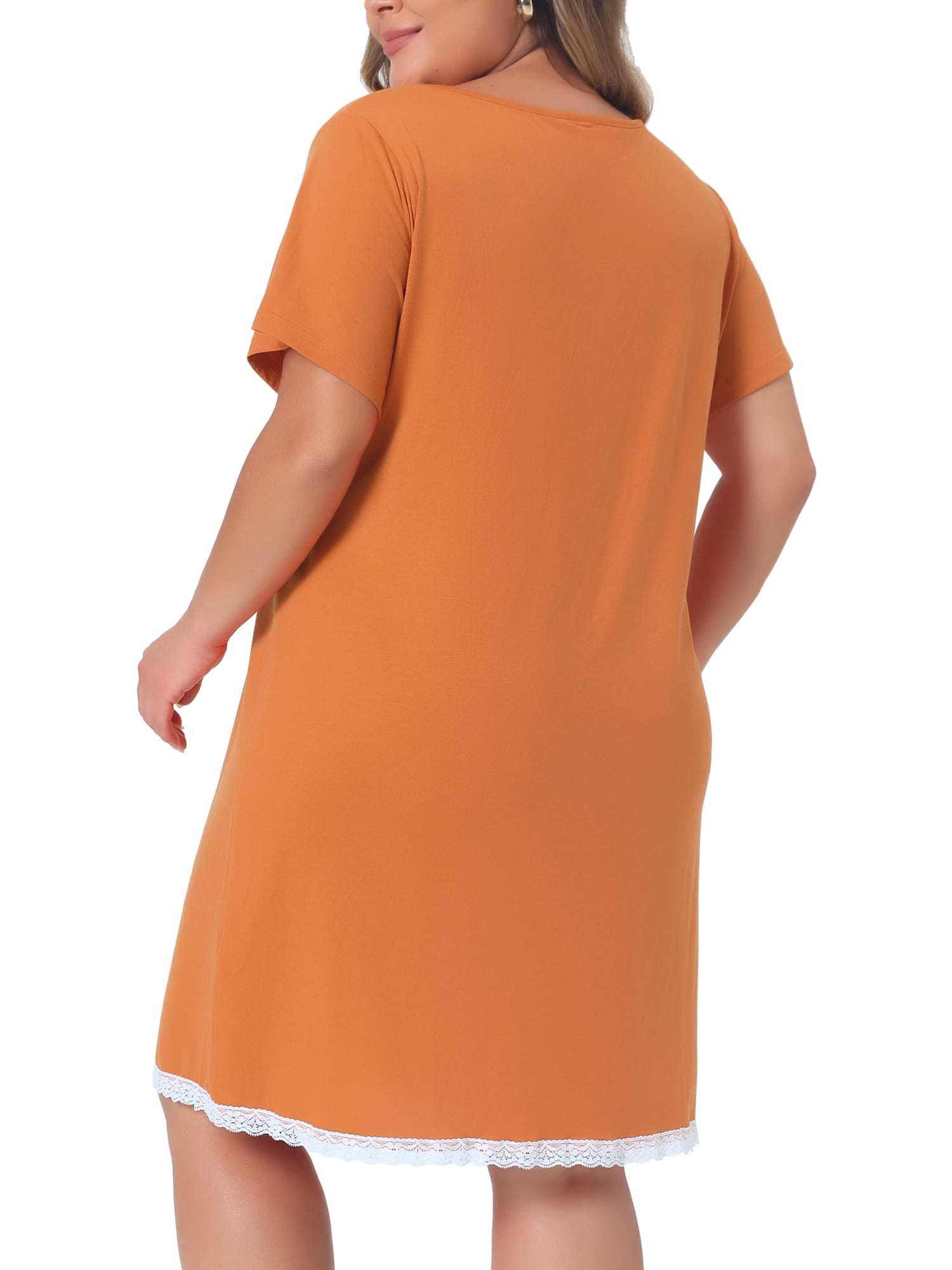 DARING DIVA Women's Plus Size Soft Short Sleeve Lace Trim Nightgown 4X Orange