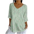 thumbnail image 2 of Womens Plus Size Tops 3/4 Length Sleeve Fall Fashion Trendy Casual Peplum Going Out Tops Comfy Soft Dressy Notch V Neck T Shirts Basic Solid Color Summer Tunic Blouse, 2 of 5