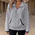thumbnail image 2 of Women's Sherpa Fuzzy Fleece Pullover Sweatshirt Quarter Zip Lapel Winter Warm Cozy Sweaters with Kangaroo Pockets, 2 of 6