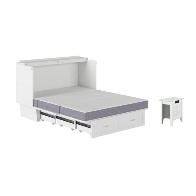 Home Square Ensemble de 2 Lits Escamotables Grand avec Coffre et Table d'Appoint, Blanc