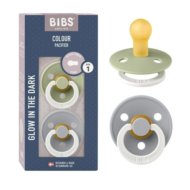 Chupetes BIBS Sage Night/Cloud Night caucho natural Brillan en la oscuridad 0-6 meses 2 piezas