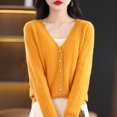 thumbnail image 3 of Wool Cardigan Womens Clothing V-neck Sweater Female Long Sleeve Tops Knitted Korean Fashion Warm New In Outerwear Cardigan (Orange,XXL), 3 of 7