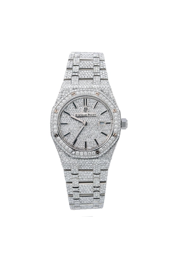Pre-Owned Audemars Piguet Royal Oak 33MM 67651 Diamond Paved Dial Stainless Steel Bezel Stainless Steel Bracelet