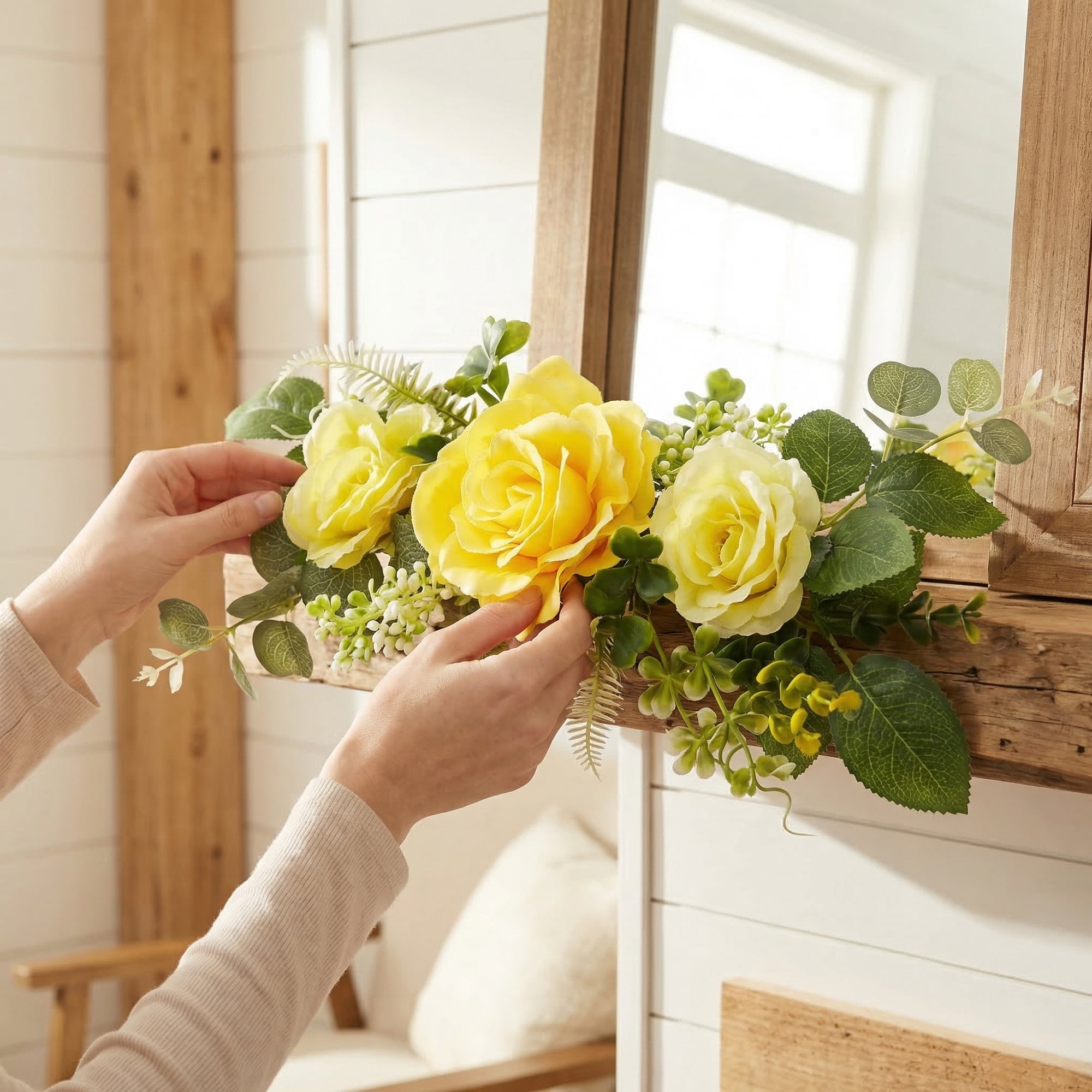 Unique Bargains Artificial Rose Bouquets Silk Flowers Yellow 13.0"