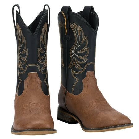 Rollda Girls Toddler Comfort Stability Western Cowgirl Boots, Square Toe Style Black Tan, 11