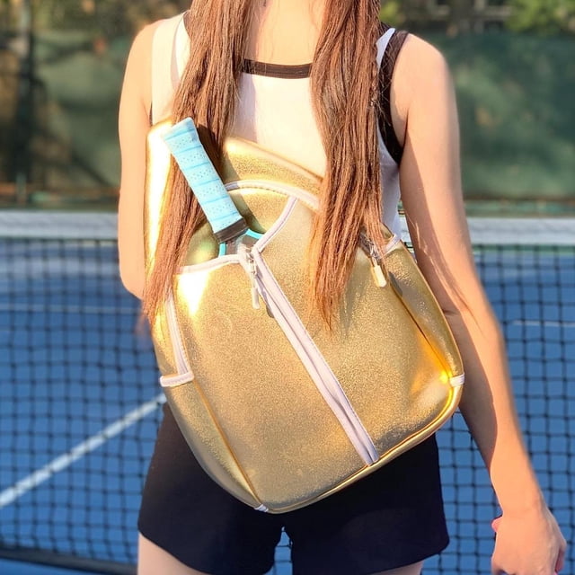 DYNWAVECA Pickleball Bag Pickleball Racket Bag Professional Sports Bag Portable Large Capacity with Adjustable Shoulder Strap Bag Gold