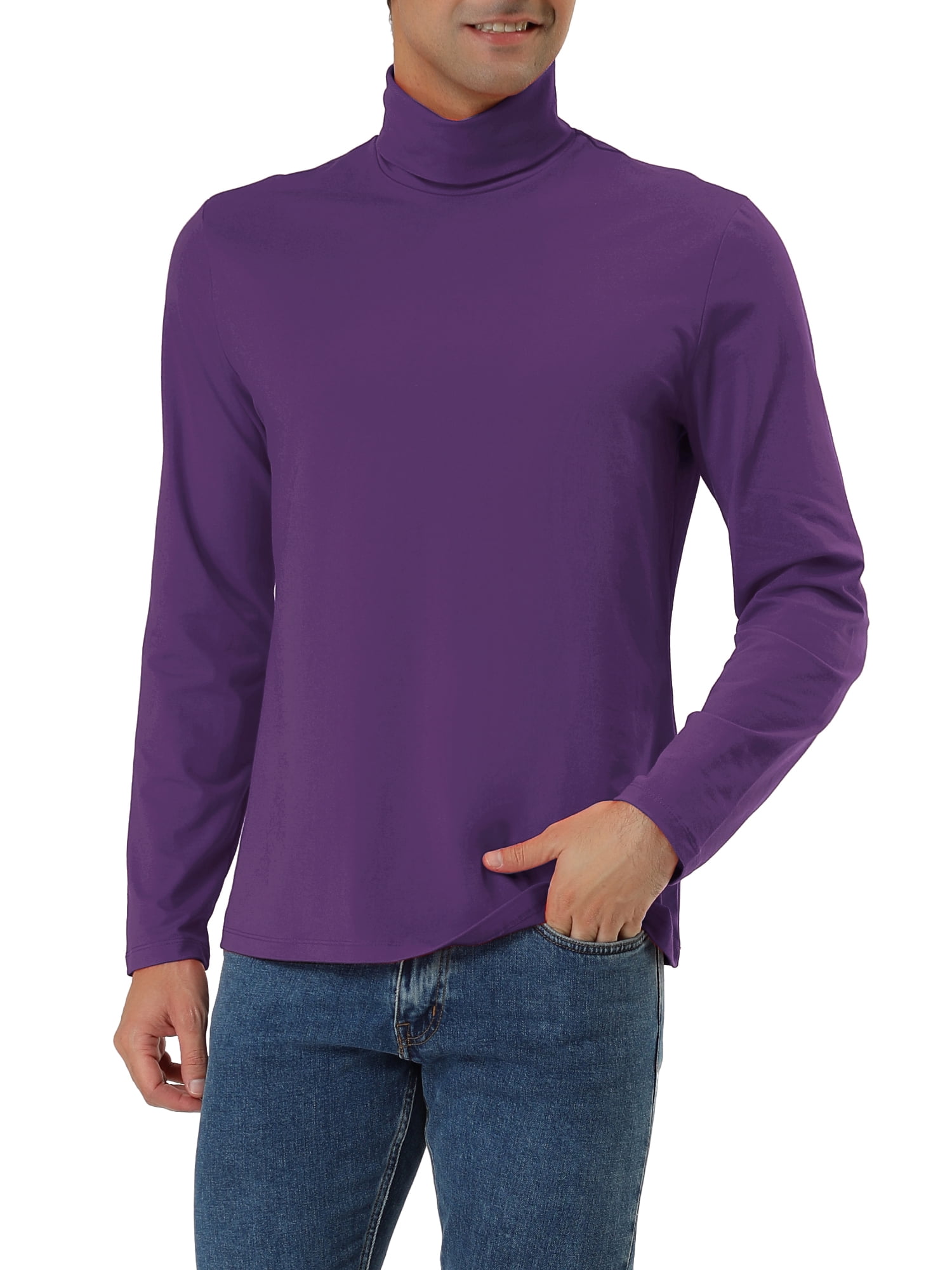 Unique Bargains Men's Pullover Lightweight Long Sleeve Top Turtleneck T-Shirt 46 Dark Purple