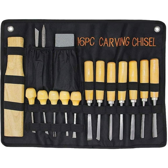 Wood Carving Tools, 16 PCS Professional Carving Knife Tool Set for Woodworking Premium Wood Handle with Chisel Gouge Whetstones