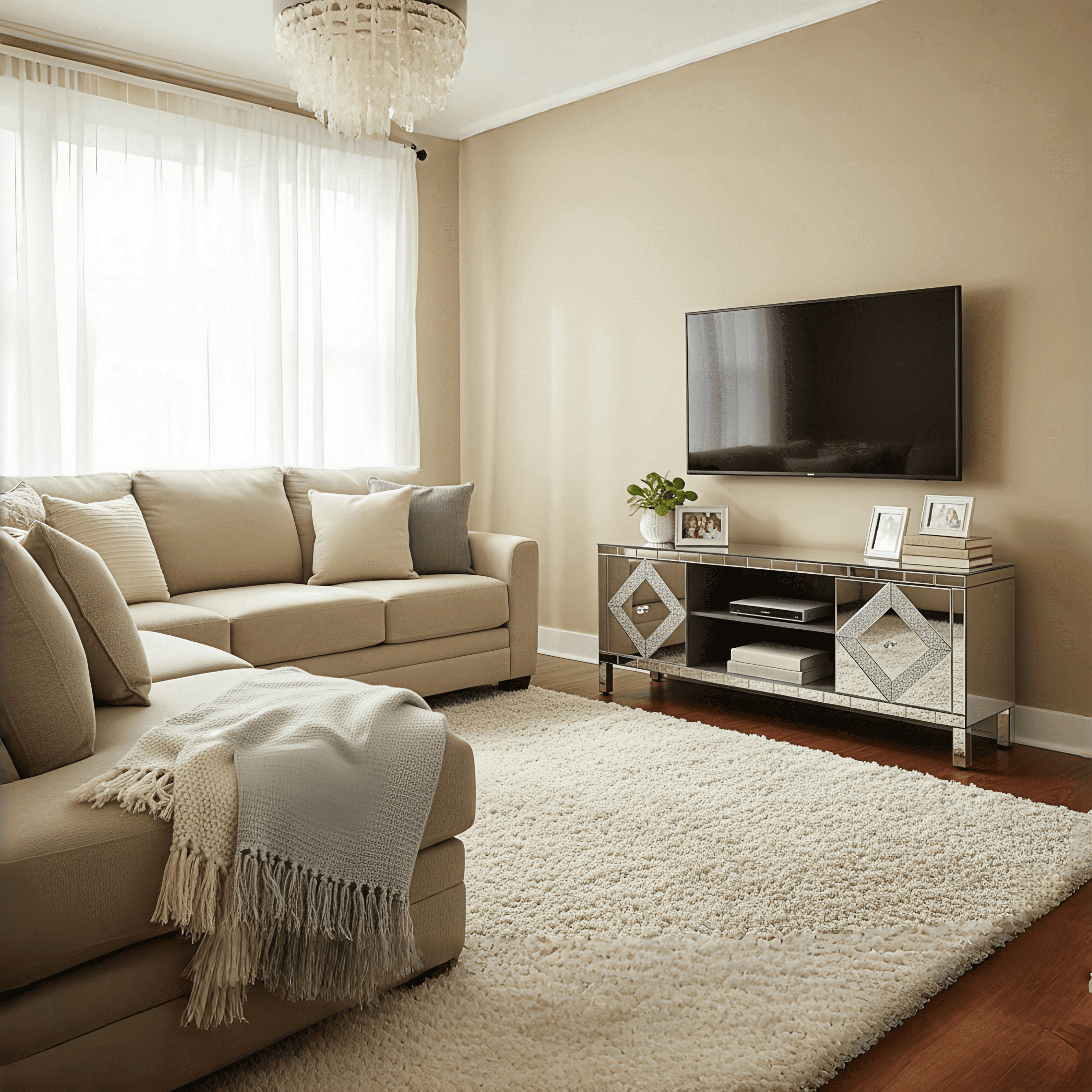 Atumcto Modern Mirrored TV Stand for 65in TV - Diamond Mirror Doors Media Console, Adjustable Storage, Wood Entertainment Center for Living Room, Silver