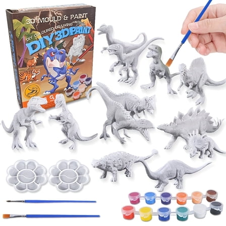 Kids Arts Crafts Set Dinosaur Toy Painting Kit - Decorate Your Dinosaurs, Create a Dino World Painting Toys Gifts for 5, 6, 7, 8 Year Old Boys Kids Girls Toddlers