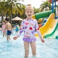 thumbnail image 3 of Girls Swimsuits with Long Sleeve Rash Guard 3PCS Toddler Ruffled Bathing Suit Girl for 4-8 Years, 3 of 8