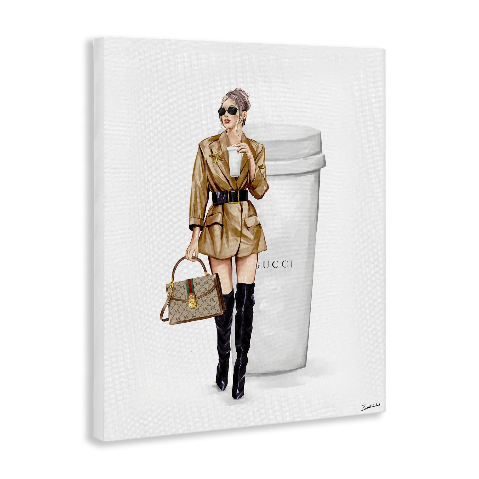 Stupell Industries Sophisticated Girl & Coffee People Painting Wrapped Canvas Art Print Wall Art, 36 x 48