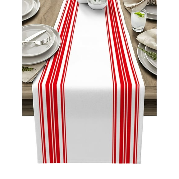Table Runner 72 Inches Long for Kitchen Dining, Red Striped Dresser Scarf Farmhouse, Dining Table Decorations for Wedding/Parties, Modern White Striped Abstract Art Aesthetics 13 x 72 In