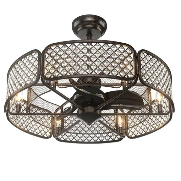 30 Inch Crystal Caged Ceiling Fan With 6 Light Bases