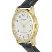Casio Black Leather Gold Bezel Quartz Mens Watch MTP-V001GL-7BUDF