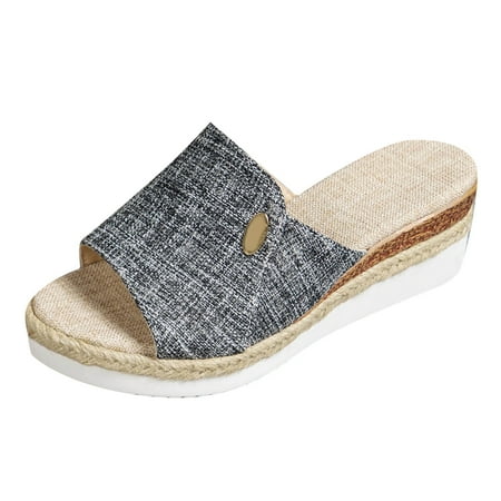 

ZIZOCWA Women S Wedge Slippers Sandals Fashion Thick Sole Linen Weave Open Toe Flip Flops Sandals Fish Mouth Platform Beach Slides Shoes Black Size40