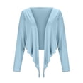 thumbnail image 2 of OGLCCG Women Tie Front Wrap Tops Long Sleeve Pilate Ballet Ruffle Bolero Shrugs Deep V Cropped Yoga Layering Workout Cardigan,S,Blue, 2 of 8
