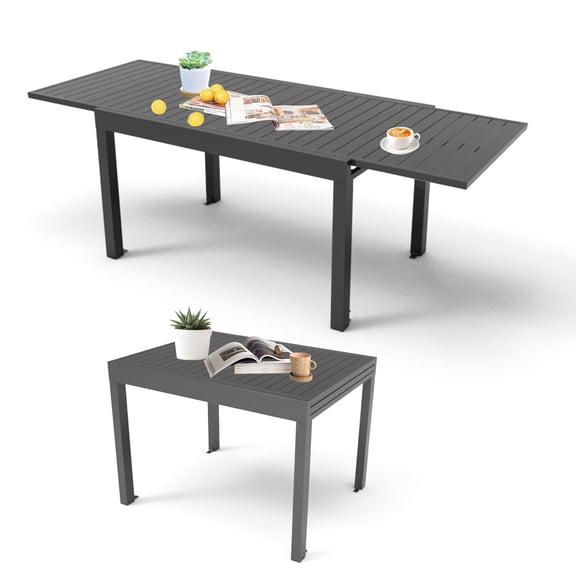Dark Aluminum Patio Table, 35.4"-70.8" Extendable, Outdoor Indoor, , 4-6 Person Dining Expandable Aluminum, Dark Gray, 35.4"-70.8", Person, Attractive Design