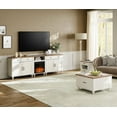 thumbnail image 4 of FITUEYES, Glass Farmhouse Fireplace TV Stand up to 75'', Highboy Entertainment Center with 5 Storages, Antique White, 4 of 7