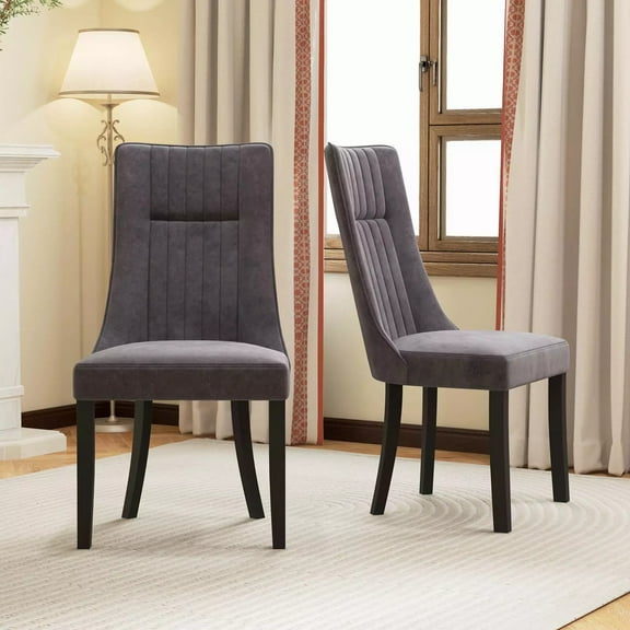 Auranook Dining Chairs Set of 2, Upholstered Kitchen Side Chairs w/ High Backrest, Rubber Wood Legs, Padded Seat, Modern Fabric Armless Accent Chairs